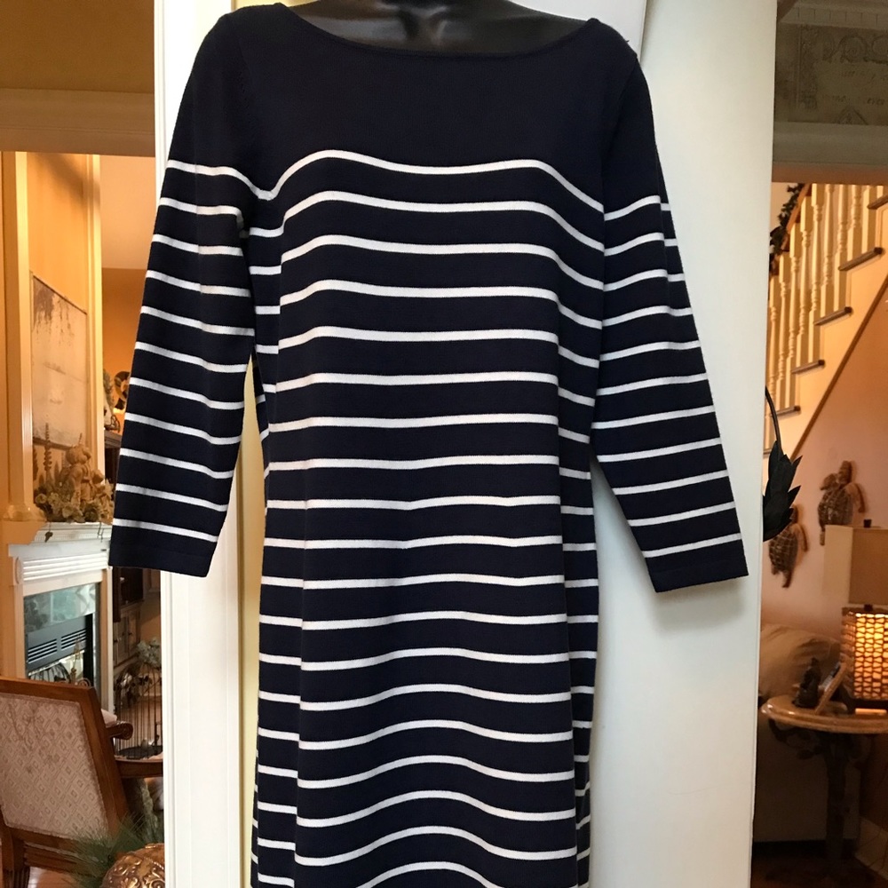 Chaps navy and white striped sweater dress. Sz Large